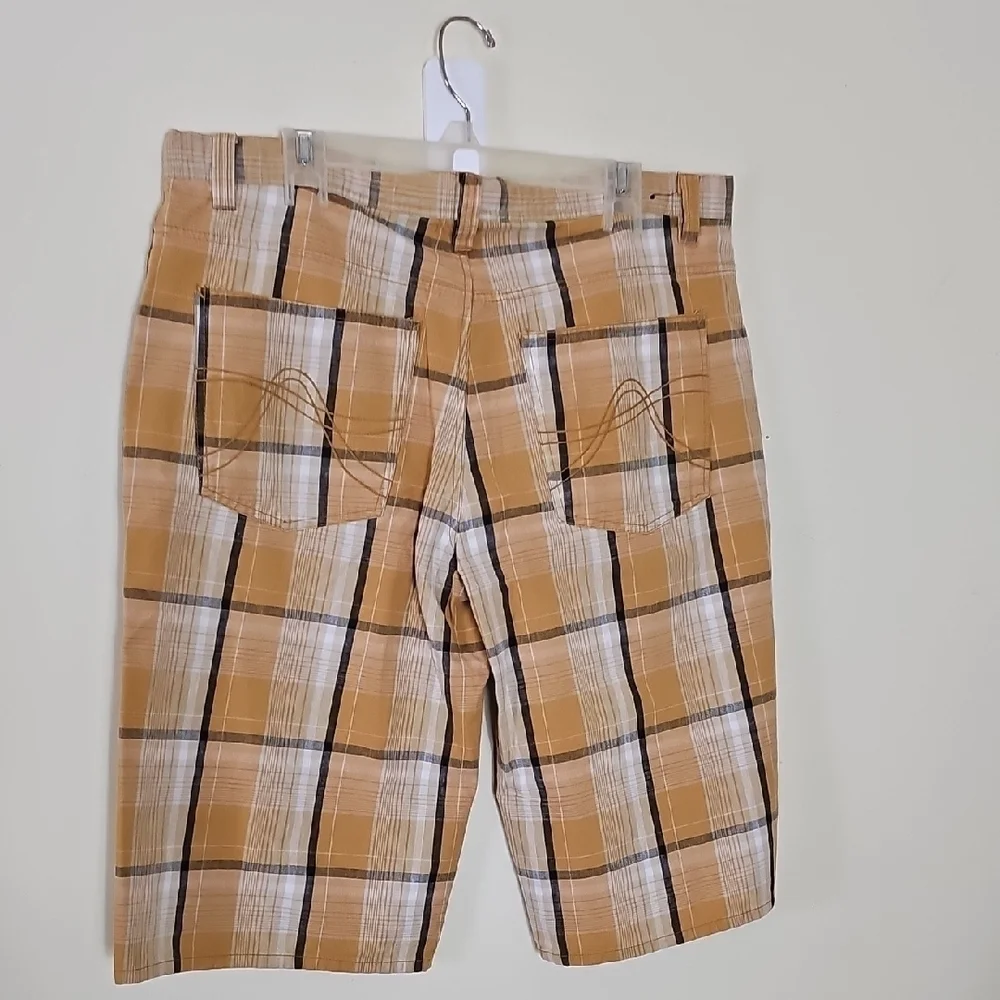 4 FatherZ Men's Plaid Cargo Shorts in Tan and White Size 2XL